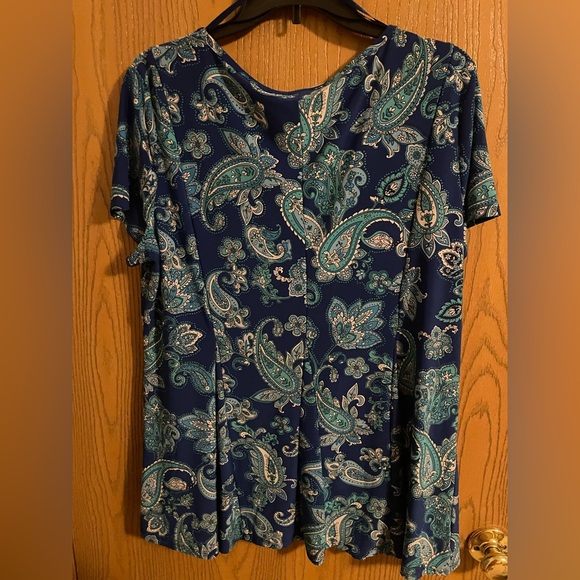 Roz & Ali Blue and Teal Paisley Women's Blouse - Picture 2 of 5